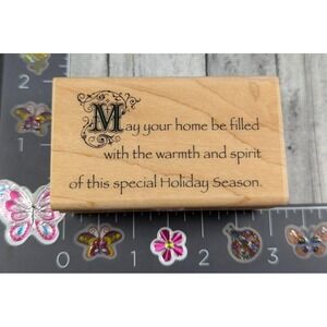 Inkadinkado May Home Filled Warmth Spirit Holiday Rubber Stamp Wood #H44